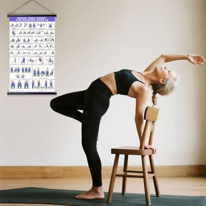GiftNest Chair Tai Chi & Yoga Workout Chart for Seniors –Chair Yoga Wall Chart – 31 Poses for Seniors & Beginners – Fabric Poster with Hanging Rod & Rope – Durable, Foldable, and Easy to Display in Home or Office – Stretching & Mobility Guide