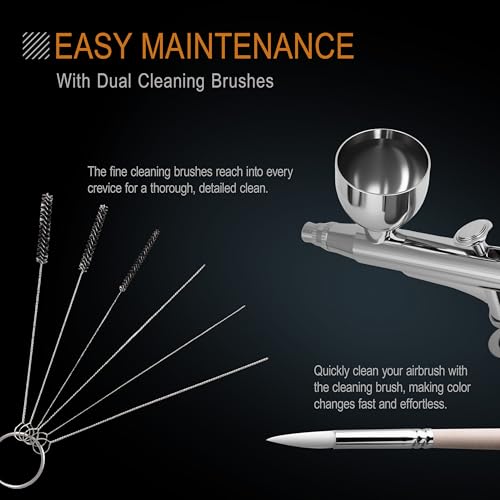 Airgoo Portable Airbrush Kit with Air Compressor MK430-215 with 0.3mm Nozzle, Cordless Airbrush Gun Set with Replaceable 5cc/10cc/20cc Fluid Cups for Makeup, Crafts, Tattoo, Modeling, Cake Decor
