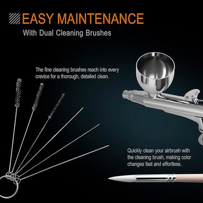 Airgoo Portable Airbrush Kit with Air Compressor MK430-215 with 0.3mm Nozzle, Cordless Airbrush Gun Set with Replaceable 5cc/10cc/20cc Fluid Cups for Makeup, Crafts, Tattoo, Modeling, Cake Decor