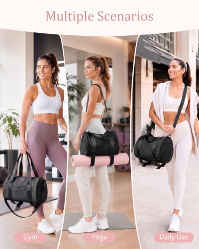 Small Gym Bag for Women, 11L Mini Duffle Bag with Shoe Compartment, Wet Pocket & Yoga Mat Holder, Lightweight Carry On Sport Bag for Gym, Yoga, Dance & Overnight Trips - Black - color: Black