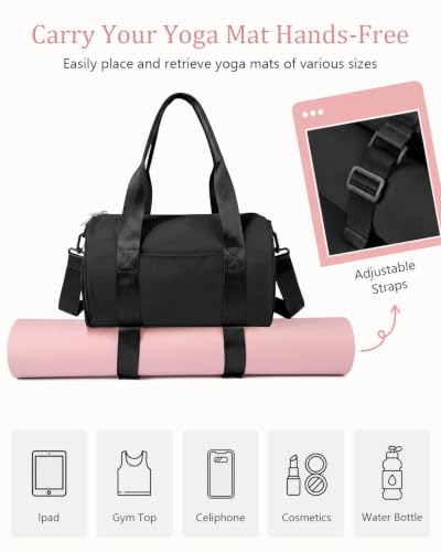 Small Gym Bag for Women, 11L Mini Duffle Bag with Shoe Compartment, Wet Pocket & Yoga Mat Holder, Lightweight Carry On Sport Bag for Gym, Yoga, Dance & Overnight Trips - Black - color: Black