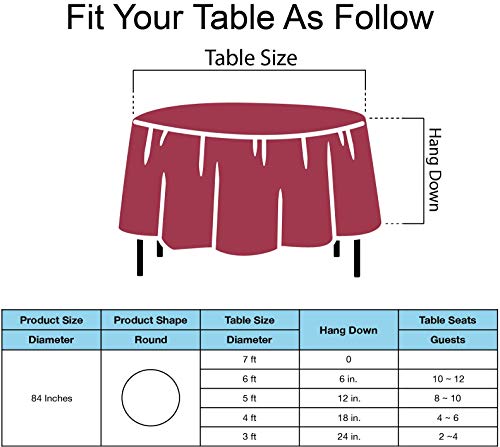 Burgundy Plastic Tablecloths 2 Pack Maroon Disposable Table Covers 84 Inch Circle Bridal Shower Party Tablecovers PEVA Wine Red Table Cloths for Picnic Birthday Wedding Parties 6 ft Round Table Use - color: E04 Burgundy