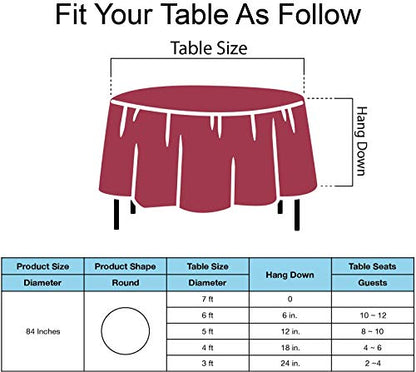 Burgundy Plastic Tablecloths 2 Pack Maroon Disposable Table Covers 84 Inch Circle Bridal Shower Party Tablecovers PEVA Wine Red Table Cloths for Picnic Birthday Wedding Parties 6 ft Round Table Use - color: E04 Burgundy