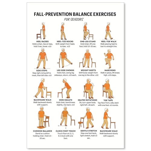 Fall Prevention Balance Exercises for Seniors Posters Seated Workout Charts for Seniors & Beginners 12x18 Inch Unframed Chair & Standing Mobility Training Wall Art Living Room Bedroom Home Gym Decor - color: Balance Wall Art, size: 18"L x 12"W, style: Unf