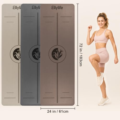 Yoga Mat - Non Slip Natural Rubber Yoga Mat, Alignment Lines, Ultimate Grip | Anti-Tear, Durable & Thick 5mm, Skin-Friendly with Free Carry Strap, Bag, for Yoga, Pilates Fitness and Floor Exercises - color: Gray