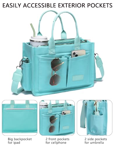 ZHMO Canvas Tote Bag for Women,Women's Bags Crossbody Bags Work Laptop Tote Bag Large Handbags Purse for Travel Nurse Teacher - color: New Upgrade Plus Green With Compartments and Inner Cup Holder