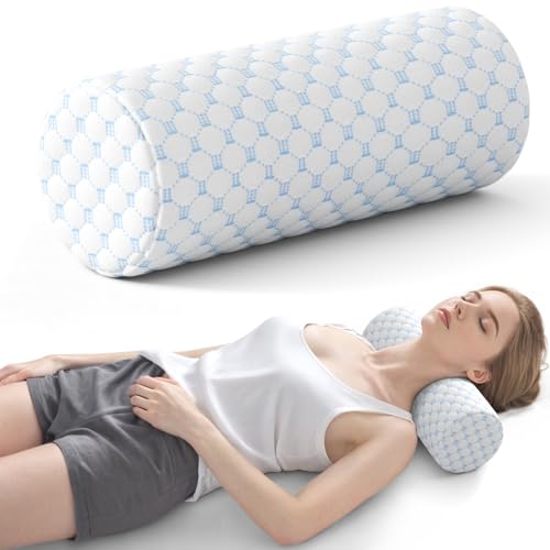 Neck Roll Pillow for Neck Pain Relief - Memory Foam Neck Support Pillow for Bed | Round Neck Pillow for Sleeping, 15.7 * 6 * 6 inch (Cool-Blue) - color: Cool Blue, size: Large - 6.0" H