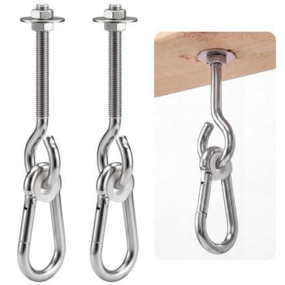 Flutesan 2 Pack 4.13 x 3/8" Heavy Duty Nylon Bushing Swing Hanger 661 Lbs, Swing Set Bracket with Snap Hooks Galvanized Iron Hardware for Wood Beams, Porch Swings, Sandbag Hammocks Yoga