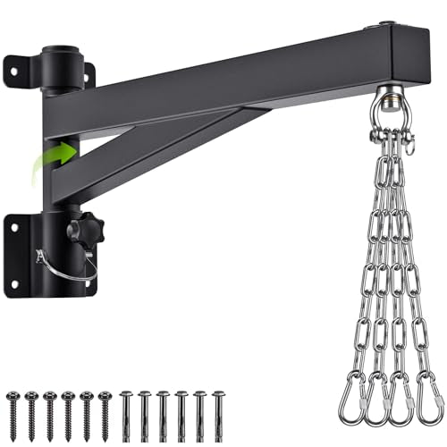 BeneLabel Heavy Bag Hanger for Punching Bag Beam Mount Hardware 360° Rotation Boxing Bag Ceiling Mount I-Beam Hanger for Hanging Heavy Punching Bags Wall Hangers - color: 24" Black wall hanger with steel chain