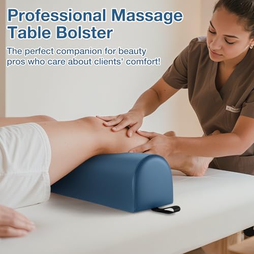 3/4 Round Massage Bolster, PU Leather Bolster Pillow for Legs, Blue | 26x6x6 inch Leg Bolster for Massage Table with Strap Handle, Physical Therapy Bolsters Under Back Knee Ankles Pain Relief - color: 3/4 Round - Blue