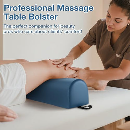 3/4 Round Massage Bolster, PU Leather Bolster Pillow for Legs, Blue | 26x6x6 inch Leg Bolster for Massage Table with Strap Handle, Physical Therapy Bolsters Under Back Knee Ankles Pain Relief - color: 3/4 Round - Blue