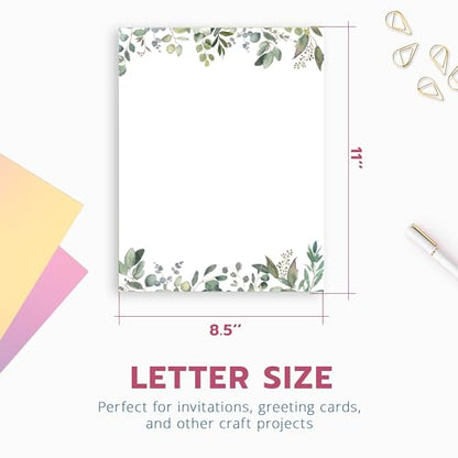 Leaf Theme Paper Stationery, Greenery Letterhead Paper 8.5 x 11 Inches, 50 Sheets, Elegant Writing Paper, Pretty Stationary Paper, Decorative Printer Paper - color: Leaf Paper 50 Set