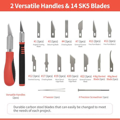Precision Utility Craft and Exacto Knife Set - Premium Hobby Knife Cutting Tool with Sharp Blades for Architectural Models, Carving Pumpkins/Stencils, Paper/Leather/Vinyl Crafts (Red) - color: Red