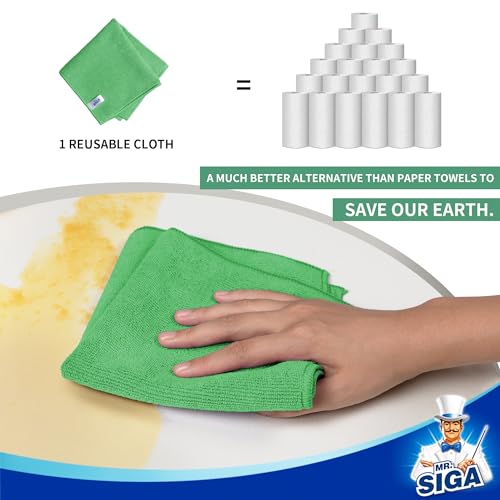 MR.SIGA Microfiber Cleaning Cloths, Streak Free Microfiber Towels, 12 Pack | All-purpose microfiber cloths, ultra absorbent, reusable household cleaning towels, Green, 32 x 32 cm(12.6 x 12.6 inch) - size: 12.6 x 12.6 inch
