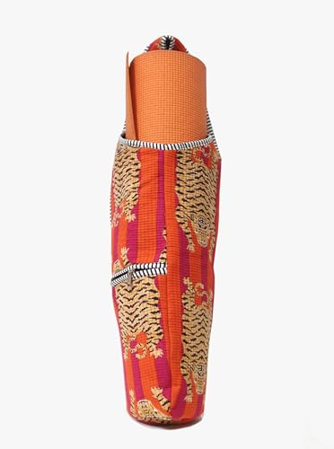 INDIAN CRAFT CASTLE Yoga Mat Bag | Tote Mat Bag | Sling Yoga Tote w/Large Side Pocket & Zipper Pocket | Yoga Mat Carrier Fits Most Size Mats - color: Pink Orange