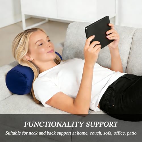 Microbead Bolster Tube Pillows with Double Cover, Squish Bean Bed Microbead Pillow Soft Neck Back Lumbar Support Smooth Cool Touch Comfortable Fabric (Navy Blue) - color: Navy Blue