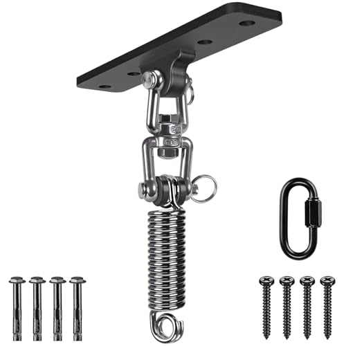 Dolibest Hammock Chair Hanging Kit, Heavy Duty Swing Hanger (180°+360° Rotation) with Spring for Indoor Outdoor Playground Hanging Swing, Hammock Chair, Punching Bags, Easy to Install - color: Black Swing Hanger With Spring