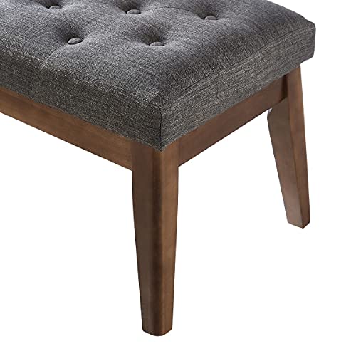 24KF Linen Upholstered Buttons Tufted Entryway Bench with Solid Wood Leg,Bed Bench Ottoman with Padded Seat,5034-Dark Gray - color: Dark Gray Linen, size: Tufted Bench with Solid Wooden Base