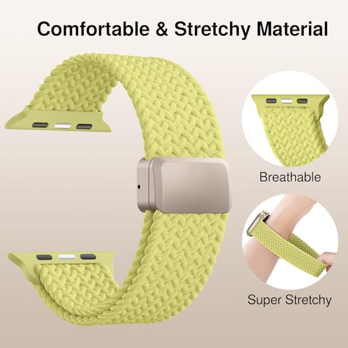 Braided Stretchy Magnetic Band Compatible with Apple Watch Bands Women Men - color: Neon Yellow, size: 38mm/40mm/41mm/(42mm-series 11 10)