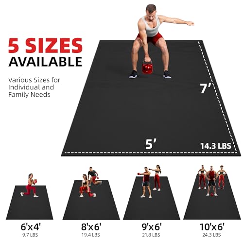 GymCope Extra Large Exercise Mat 10'x6'/9'x6'/8'x6'/7'x5'/6'x4' (8mm) - color: 7'x5'x8mm-Black