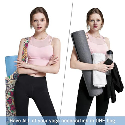 Mandala Yoga Mat Bag with Large Waterproof Zipper Pocket and Drawstring Pocket Long Tote Yoga Mat Carrier Holder Bags Fit Most Size Mats - color: Beige
