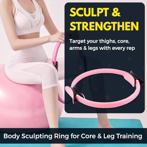 Pilates Ring 15-Inch, Magic Circle for Women, Fitness Ring for Core & Thighs, Yoga & Strength Training, Workout Ring for Home & Gym, Inner Thigh Toner, Pilates Accessory