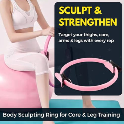 Pilates Ring 15-Inch, Magic Circle for Women, Fitness Ring for Core & Thighs, Yoga & Strength Training, Workout Ring for Home & Gym, Inner Thigh Toner, Pilates Accessory