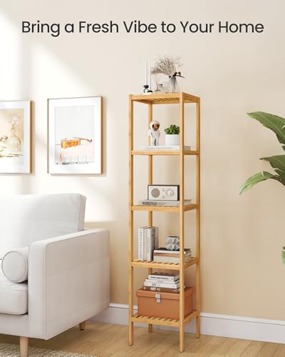 SONGMICS 5-Tier Bamboo Shelf, Freestanding Bathroom Storage Rack - color: Light Bamboo, size: 5 Tiers (13"D x 13"W x 57.5"H)