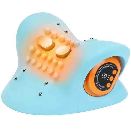 Neck Massager with Heat,3-in-1 EMS Pulse/Vibration/Heating with Remote Control,Electric Cervical Neck Traction Pillows for Pain Relief and Muscle Relaxation Gifts for Women Men(Blue)