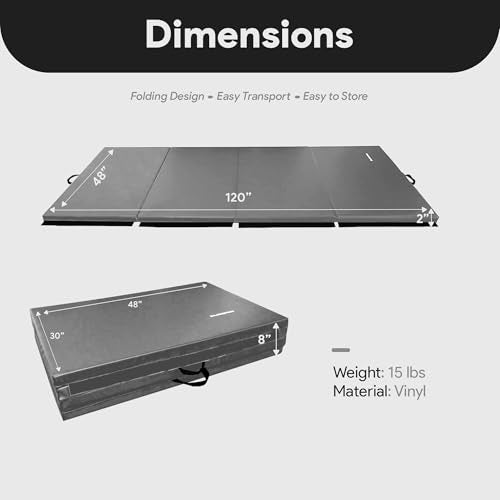 BalanceFrom 10x4 Feet 4-Panel Folding Gymnastics Mat – 2-Inch Thick Pad with Vinyl Surface and Carrying Handles for Tumbling, Yoga, Pilates, Home Workouts, and Martial Arts - color: Gray