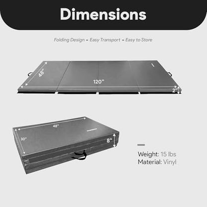 BalanceFrom 10x4 Feet 4-Panel Folding Gymnastics Mat – 2-Inch Thick Pad with Vinyl Surface and Carrying Handles for Tumbling, Yoga, Pilates, Home Workouts, and Martial Arts - color: Gray