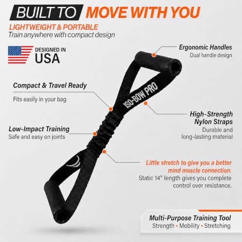 Bullworker ISO BOW Pro Isometric Exercise Equipment & Self Resistance Workout Straps - Stretching Strap with Handles, Portable Workout Equipment for Yoga, Pilates & Strength Training, Chest, Back, and Arms Workout Home Gym