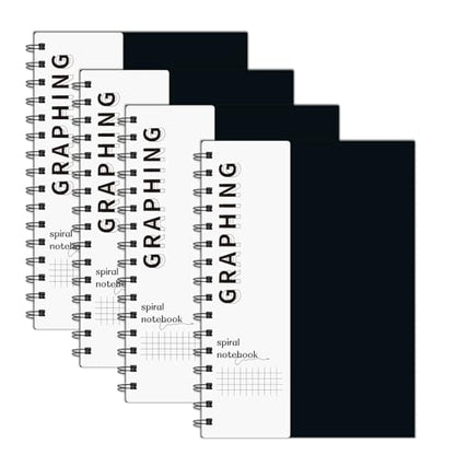 A5 Graph Paper Spiral Notebooks 4 Pack | Grid Notebook Hardcover Notebook Thick Graphing Paper Notebook Hardcover Journal for School, Office, Artist Writing/Drawing - size: A5, style: GRAPH NOTEBOOK