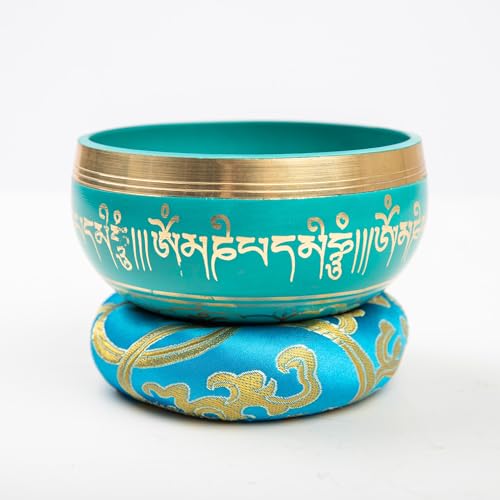 HIMALAYAN BAZAAR 티베트 싱잉 볼 세트 - 10.2cm(4인치) 연주하기 쉬운 정통 핸드메이드 명상 사운드 7 차크라 힐링 (터콰이즈 블루, 10.2cm(4인치)) - color: 터키석.