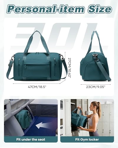 Gym Bag for Women with Shoes Compartment Travel Duffel Bag Peacock Blue - color: J2-Peacock Blue