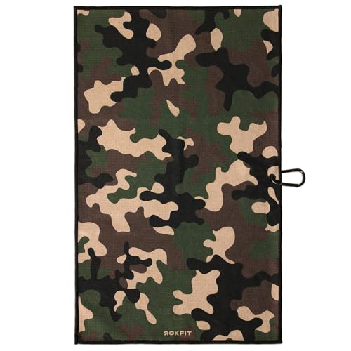 RokFit Gym & Golf Towel – Multi-Use, Quick-Dry, Durable Utility Towel with Bold Graphic and Carabiner Clip (Camo) - color: Camo