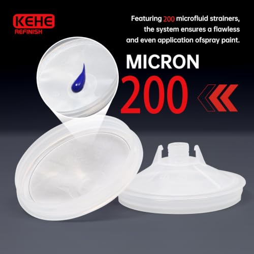 Disposable Paint Cups for Spray Gun 200 Micron,20 Ounce (600ml) Kit with 50 Cups and Lids with Strainer System for HVLP&LVLP,2 Hard Cups with Retainer Ring,20 Plugs,3 Caps,2 Adapters,1 Wash Bottle - size: 20 oz-200 μm-50Pack