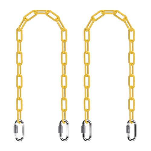 SELEWARE 2Pcs 40" Hanging Swing Chain Yellow Plastic Coated Hanging Chains | 1000LB Capacity Porch Swing Chain with 4 Carabiners, Hammock Hardware Kit for Hanging Chair, Punching Bag, Indoor Outdoor Gym - color: Yellow, size: 40" (2 Pcs)