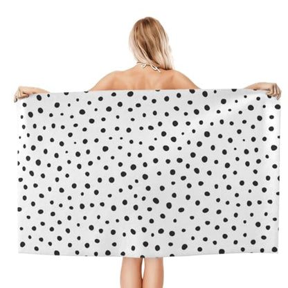 VOOHDDY Polka Dot Spot Black White Trendy Beach Towel Soft Absorbent Microfiber Quick Dry Large Bath Towels for Bathroom Women Girls Pool Camping Travel Swimming Picnic Sports - color: Polka Dot Spot Black White Trendy