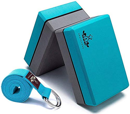 Heathyoga Yoga Sets - Yoga Blocks and Strap Set, Stickyfiber Yoga Towel with Silicone Grip & Free Spray Bottle