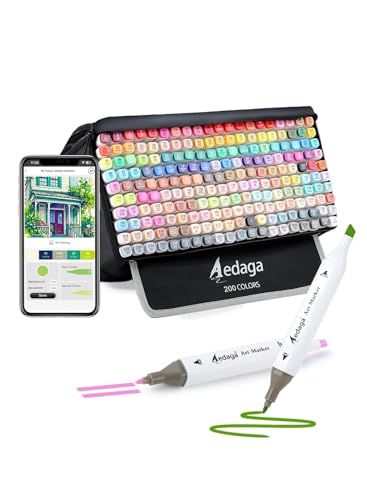 AEDAGA 200 Colors Dual Tip Alcohol Markers with Free App for Artists Adults | Art Marker with Kickstand Case | Alcohol Based Markers for Coloring Painting Sketching and Drawing | Great Gift - color: 200 Colors