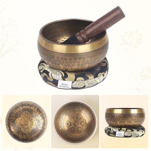 Kmise Tibetan Singing Bowls Set- Handmade in Nepal Meditation Sound Bowls for Yoga, Meditation, Mindfulness, Healing and Chakra Balancing, Stress Relief (4', Brown) - color: 4inch Brown