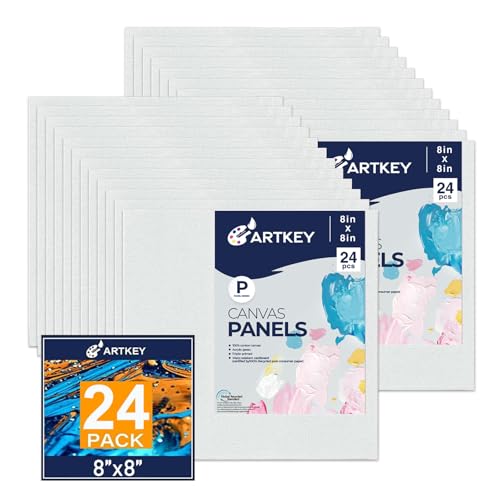 Canvas Panels 8x8 Inch 24-Pack, 10 oz Primed 100% Cotton White Blank Small Canvases for Painting, Square Flat Canvas Board for Oil Acrylics Watercolor & Tempera Paints - size: 8"x8", style: 24-Pack