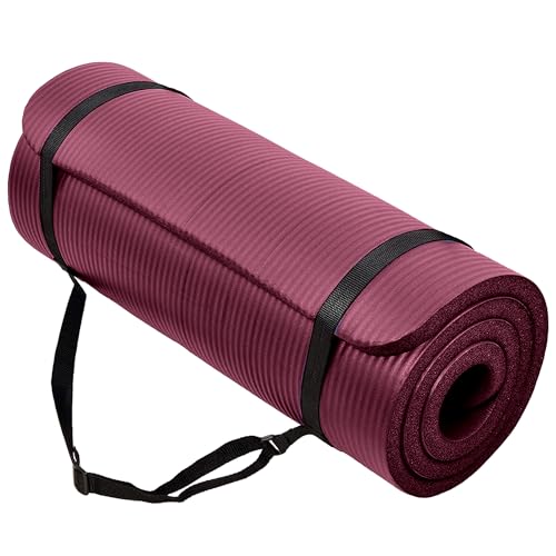 BalanceFrom Yoga Mat, 1-Inch Extra Thick High Density Exercise Mat, Anti-Tear Exercise Yoga Mat with Carrying Strap, Suitable for Various Yoga Exercises, Multiple Colors - color: Deep Wine