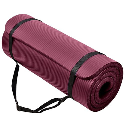 BalanceFrom 1-inch Thick 71x24 Inches Extra Thick Exercise Yoga Mat - color: Deep Wine