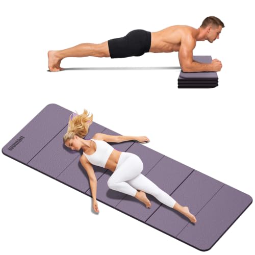 Yoga Mat Thick 10mm, Foldable Yoga Mat 75 x 26 x 0.4 Inches | Portable Workout Mat | Thick Cushioning Surface | Home Gym Exercise Mat | Pilates & Yoga Training - color: Purple