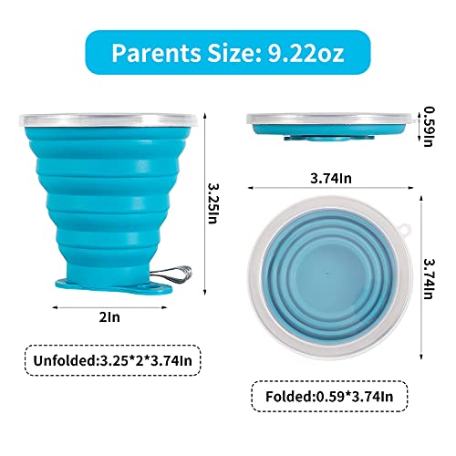 ME.FAN Silicone Collapsible Travel Cup - Silicone Folding Camping Cup with Lids - Expandable Drinking Cup Set - Portable, Graduated [9.22oz] - color: 4 Pack-Bright Orange-Bottle Green-Skyblue-Ginger