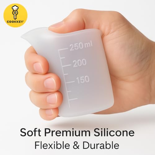 4-Pack Silicone Measuring Cups for Resin – 600ml, 350ml, 250ml Reusable Non-Stick Mixing Cups with Accurate Scale for Crafts, Baking, and DIY Projects - COOKKEY