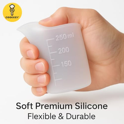 4-Pack Silicone Measuring Cups for Resin – 600ml, 350ml, 250ml Reusable Non-Stick Mixing Cups with Accurate Scale for Crafts, Baking, and DIY Projects - COOKKEY