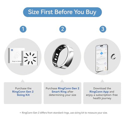 RingConn Gen 2 Smart Ring - Sleep Apnea Monitoring(Silver, Size 9) | No APP Subscription, 12-Day Battery Life, Stress/Heart Rate/Women's Health Tracker, Android & iOS Compatible - color: Future Silver, size: 9